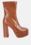 London Rag Feral High Heeled Croc Pattern Ankle Boot In Brown
