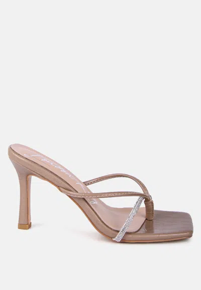 London Rag Fetish Croc Rhinestone Strap Sandals In Beige