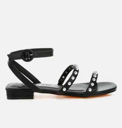 London Rag Flippity Studded Ankle Strap Flat Sandals In Black
