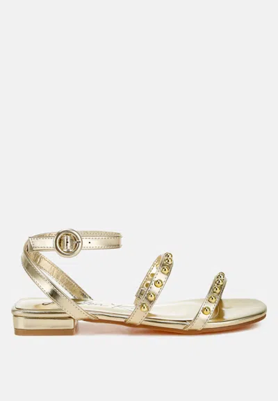 London Rag Flippity Studded Ankle Strap Flat Sandals In Gold