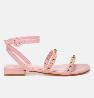 London Rag Flippity Studded Ankle Strap Flat Sandals In Pink