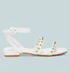London Rag Flippity Studded Ankle Strap Flat Sandals In White