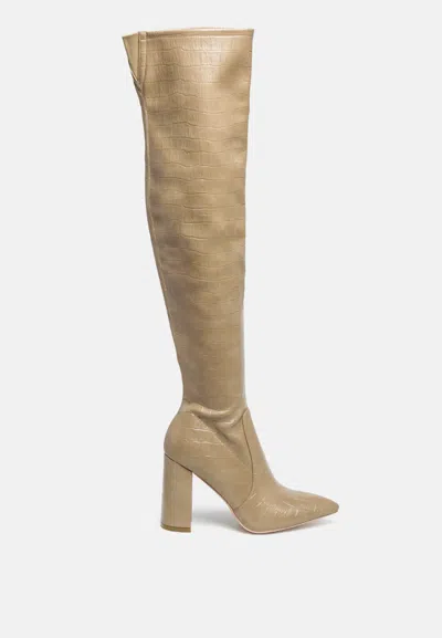 London Rag Flittle Long Block Heel Boots In Beige