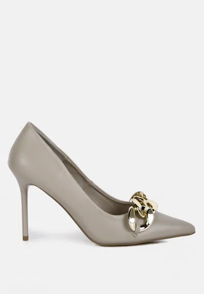 London Rag Fontana Link Chain Detail High Heel Pumps In Grey