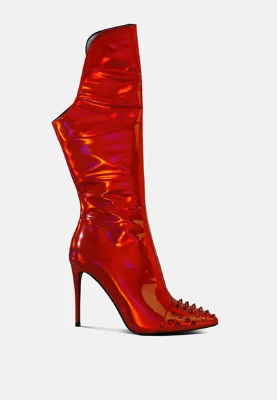 London Rag Forbidden Stud Stiletto Calf Boots In Orange