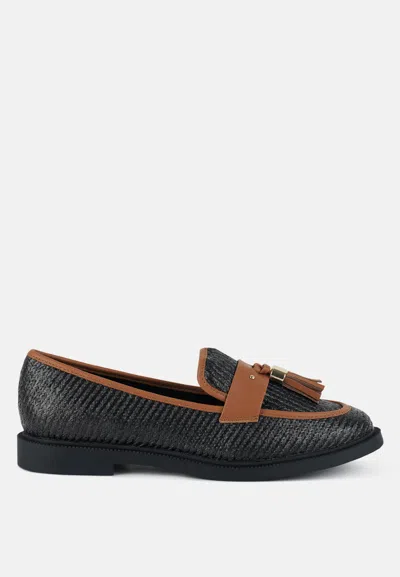 London Rag Foxford Tassle Detail Raffia Loafers In Black