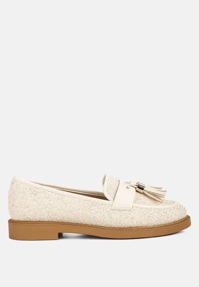 London Rag Foxford Tassle Detail Raffia Loafers In Cream