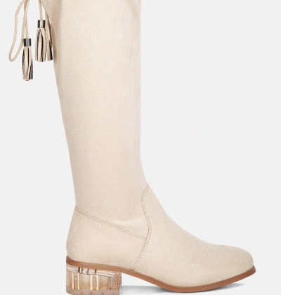 London Rag Francesca Tassels Detail Short Heel Calf Boot In Beige