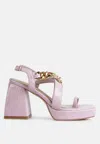 London Rag Frecklin Metal Chain Block Heel Sandals In Purple