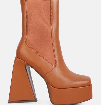 London Rag Frosty High Platform Block Heel Chelsea Boot In Orange