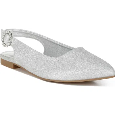 London Rag Giora Jewel Buckle Slingback Flat In Silver