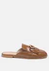 London Rag Gladioli Metal Buckled Fringe Detail Mules In Grey