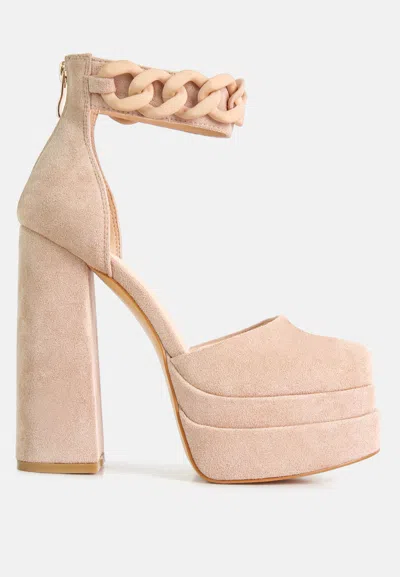 London Rag Golden Hour Showstopper Chain Embellished High Platform Sandals In Beige