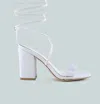 London Rag High Cult Strappy Tie-up Block Heels In White