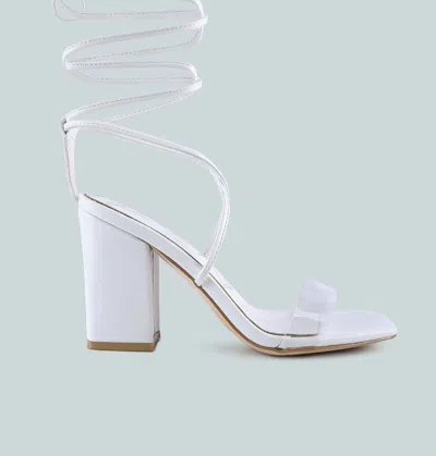 London Rag High Cult Strappy Tie-up Block Heels In White