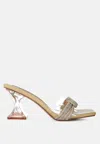 London Rag Hiorda Knotted Rhinestone Embellished Spool Heel Sandals In Gold