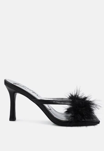 London Rag Honeybear Feather Detail Slip-on Sandals In Black