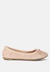 London Rag Hosana Rhinestones And Stud Embellished Ballet Flats In Beige