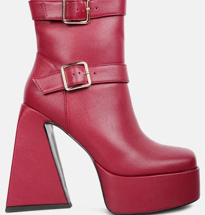 London Rag Hot Cocoa High Platform Ankle Boots In Red