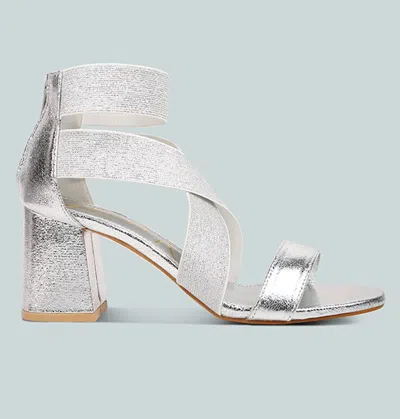 London Rag Metallic Elasticated Strappy Block Heel Sandals In Silver