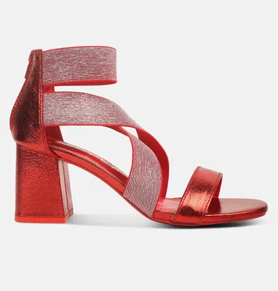 London Rag Metallic Elasticated Strappy Block Heel Sandals In Red