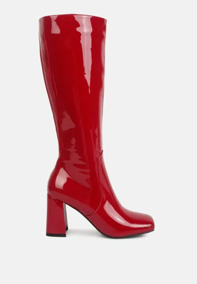London Rag Hypnotize Patent Pu Block Heeled Calf Boots In Red