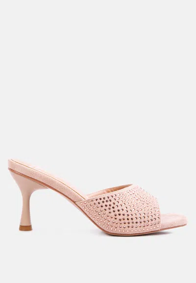 London Rag Imprint Diamante Stud Slip On Sandals In Pink