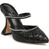 London Rag Iris Glitter Pointed Toe Spoon Heel Pump In Black Glitter