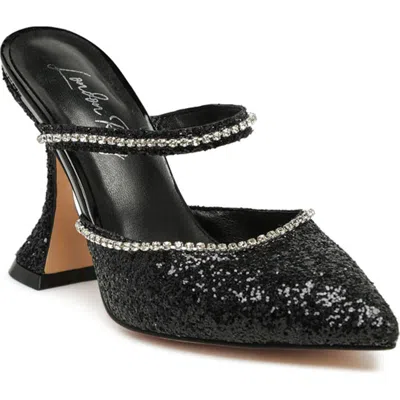 London Rag Iris Glitter Pointed Toe Spoon Heel Pump In Black Glitter