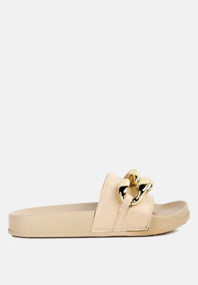 London Rag Ishtar Metallic Chain Metal Slid Flats In Beige