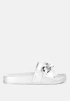 London Rag Ishtar Metallic Chain Metal Slid Flats In White