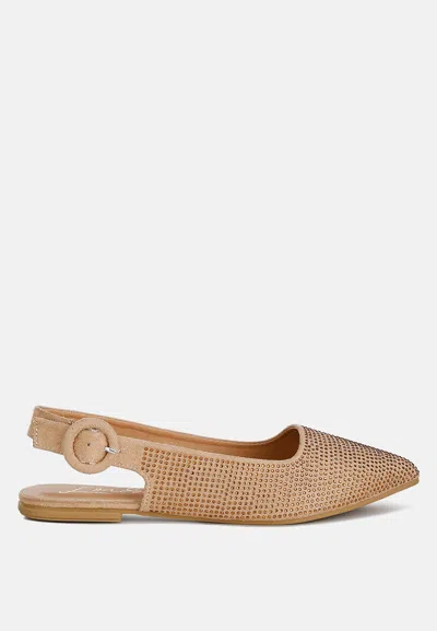 London Rag Jarisa Rhinestones Embellished Slingback Mules In Beige