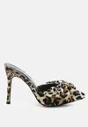 London Rag Joelle High Heel Bow Tie Leopard Print Mules In Brown