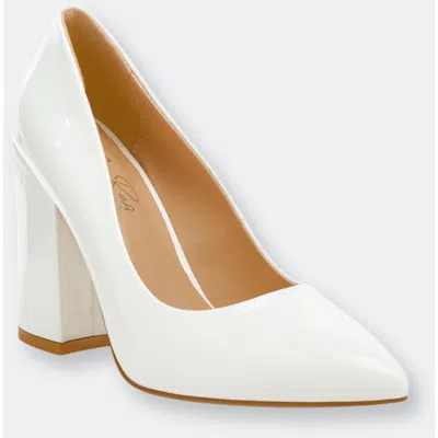 London Rag Kamira Womens Block Heel Faux Leather Block Heels In White