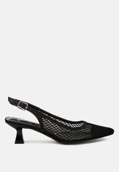 London Rag Kiev Mesh Pin Buckle Pointed Mules In Black