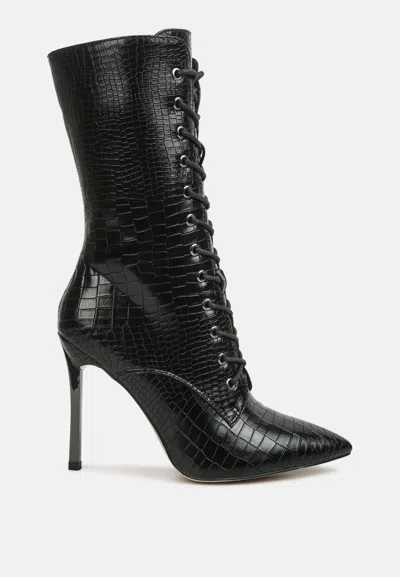 London Rag Knocturn Croc Textured Over The Ankle Boots In Black