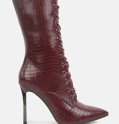 London Rag Knocturn Croc Textured Over The Ankle Boots In Pink