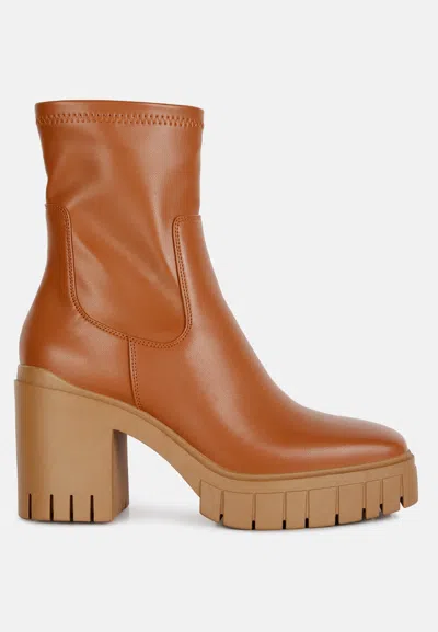 London Rag Kokum Faux Leather Platform Ankle Boots In Brown