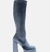 London Rag Lazuli High Block Heel Velvet Boot In Blue