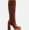 London Rag Lazuli High Block Heel Velvet Boot In Brown