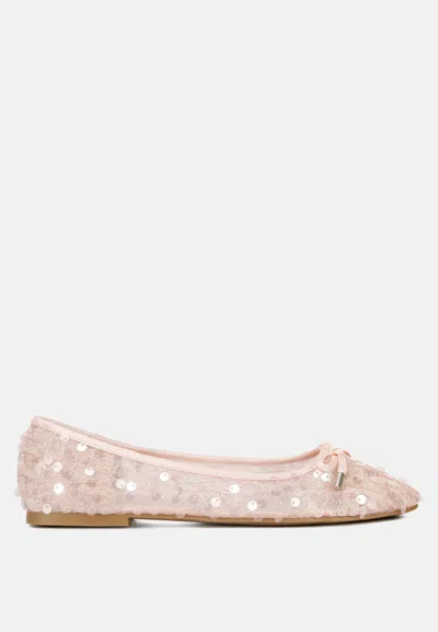 London Rag Lysander Sequin Embellished Sheer Ballet Flats In Pink