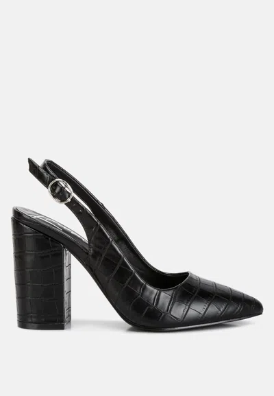 London Rag Macha Croctexture Sling Back Heels In Black