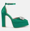 London Rag Maeissa Pearls Brooch Detail Platform Block Heel Sandals In Green