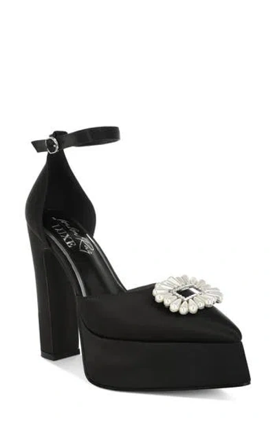 London Rag Maeissa Pearly Brooch Ankle Strap Platform Pump In Black