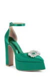 London Rag Maeissa Pearly Brooch Ankle Strap Platform Pump In Green