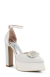 London Rag Maeissa Pearly Brooch Ankle Strap Platform Pump In White