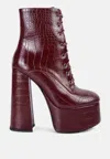 London Rag Magdalene Croc High Heel Patform Boots In Red