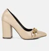 London Rag Majesty High Block Heeled Pump Heels In Beige