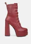 London Rag Meows Faux Leather High Heel Platform Ankle Boots In Red