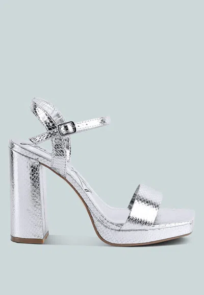 London Rag Merengue Textured High Block Heel Sandals In Grey